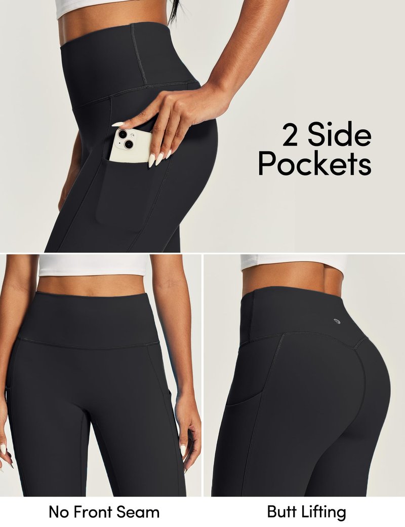 IUGA Compression Leggings for Women Tummy Control No Front Seam Leggings with Pockets High Waisted Workout Yoga Pants Black