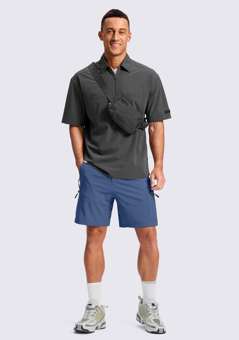 Pudolla Men's Hiking Cargo Shorts Lightweight 7" Travel Casual Shorts for Men Golf Work Outdoor with 5 Zipper Pockets(Dark Navy Large)