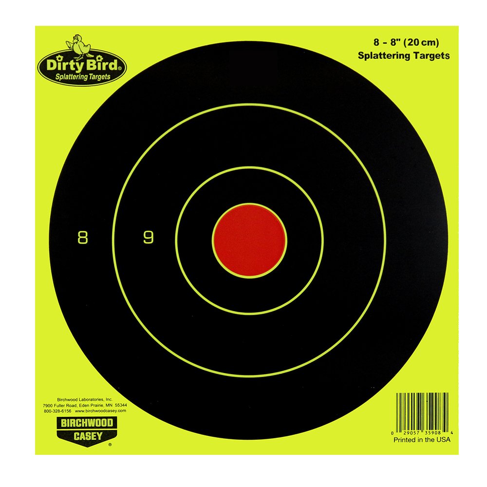 Birchwood Casey Dirty Bird Bull's-Eye Yellow Splattering Targets Practice Shooting for Indoor and Outdoor Use, 6" - 50 TARGETS
