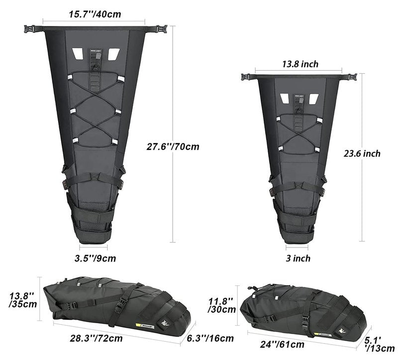 Rhinowalk Waterproof Bike Saddle Bag 13L - Under Seat Storage for Mountain Road Biking and Commuting Trips