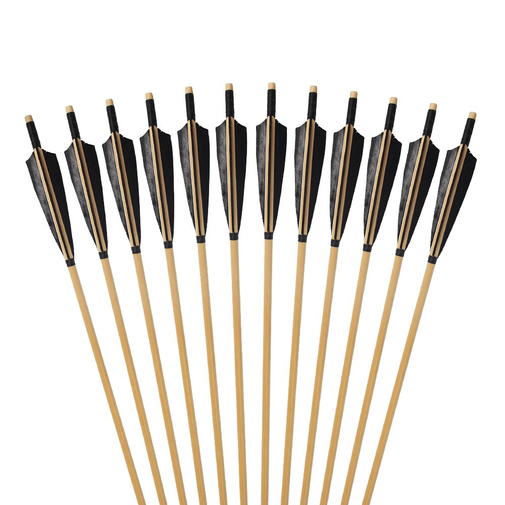 e5e10 Wooden Arrows Archery Handmade Arrows 33inch Shaft with Turkey Feather Fletching for Recurve Bow Longbow Hunting Practice 12PACK