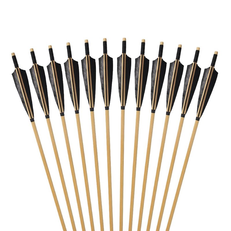 e5e10 Wooden Arrows Archery Handmade Arrows 33inch Shaft with Turkey Feather Fletching for Recurve Bow Longbow Hunting Practice 12PACK