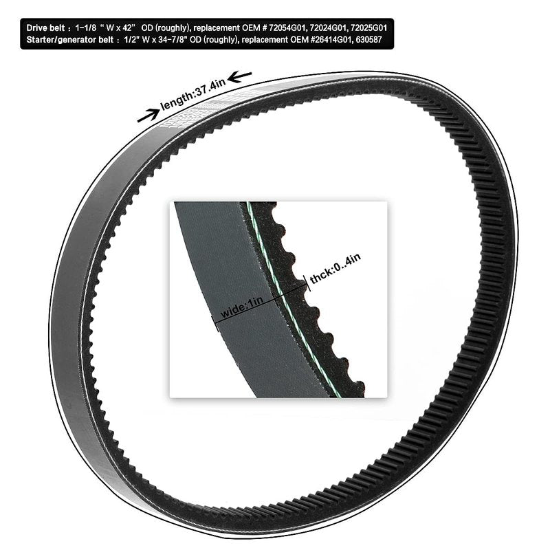 Roykaw Golf Cart Clutch Drive Belt and Starter Generator Belt Kit for Club Car 1997-Up DS and 2004-Up Precedent Golf Cart, High Tensile Strength Belt, OEM# 1016203, 101916701