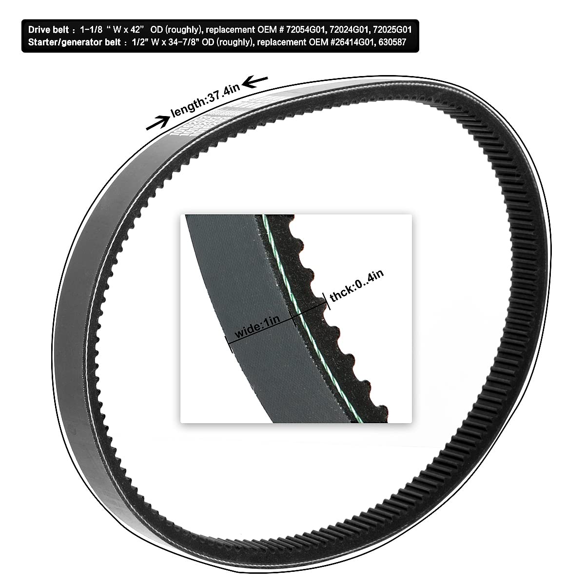 Roykaw Golf Cart Clutch Drive Belt and Starter Generator Belt Kit for Club Car 1997-Up DS and 2004-Up Precedent Golf Cart, High Tensile Strength Belt, OEM# 1016203, 101916701
