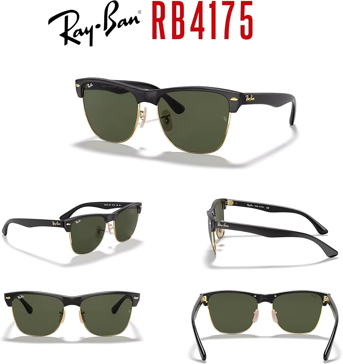 Ray-Ban Clubmaster Oversized Sunglasses - 57MM Demishiny Black/Crystal Lens | Gold/Crystal G-15 Green