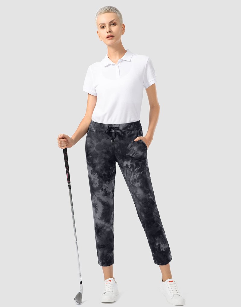 G Gradual Women's Pants with Deep Pockets 7/8 Stretch Sweatpants for Women Athletic, Golf, Lounge, Work (Black Tie Dye, X-Small)