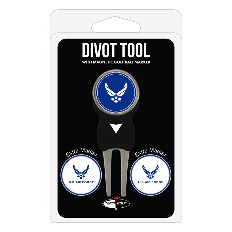 Team Golf Military Air Force Divot Tool Pack with 3 Golf Ball Markers Divot Tool with 3 Golf Ball Markers Pack, Markers are Removable Magnetic Double-Sided Enamel