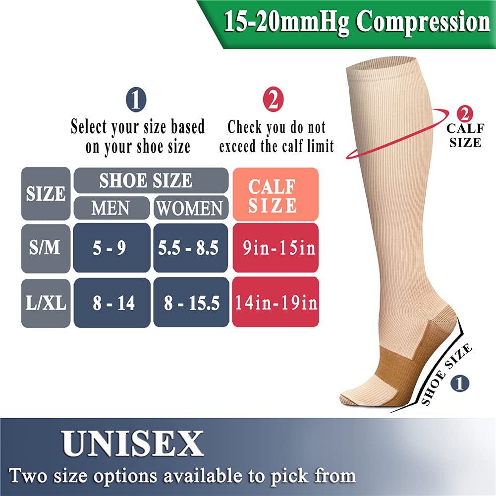 QUXIANG Copper Compression Socks for Women & Men Circulation (8 Pairs) - Best for Running Athletic Cycling - 15-20 mmHg (L/XL,Multi 18)