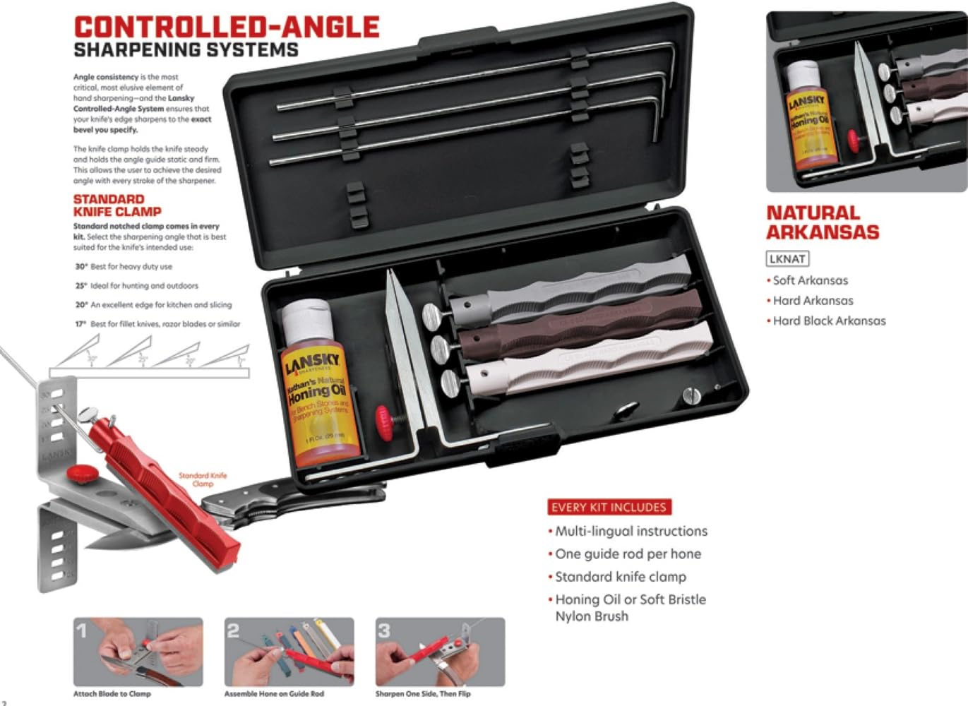 Lansky Natural Arkansas Sharpening System with Natural Arkansas Coase, Medium and Fine Hones