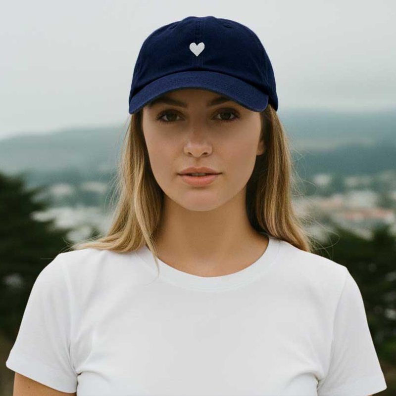 ATTICUS Poetry Hat, Embroidered Brushed Cotton Women’s Baseball Hat Unisex Fit, Adjustable One Size (Heart Navy)