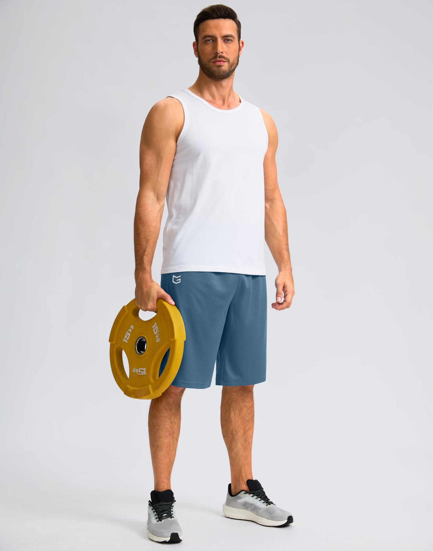 G Gradual Men's Athletic Shorts with Pockets 9" / 11" Long Basketball Shorts Lightweight Quick Dry Gym Workout Shorts for Men(Dusty Blue,XXXL)