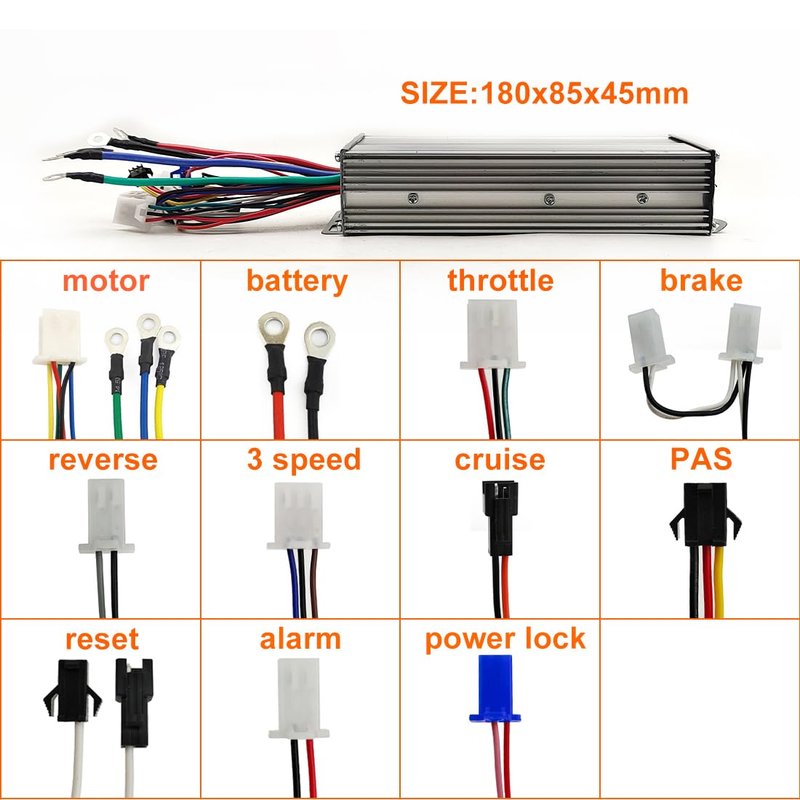 L-faster 36V 48V/60V 1000W Brushless Hub Controller Square Wave for Electric Reverse Cart Scooter PAS Cruise Bicycle(36V1000W)