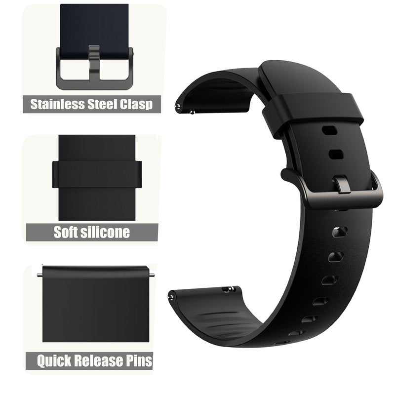 Lamshaw Compatible for Amazfit Helio Bands, Quick Release Silicone Replacement Soft Band Wristbands Straps with Stainless Steel Buckle Compatible for Amazfit Helio Fitness Tracker Wristband (Black)