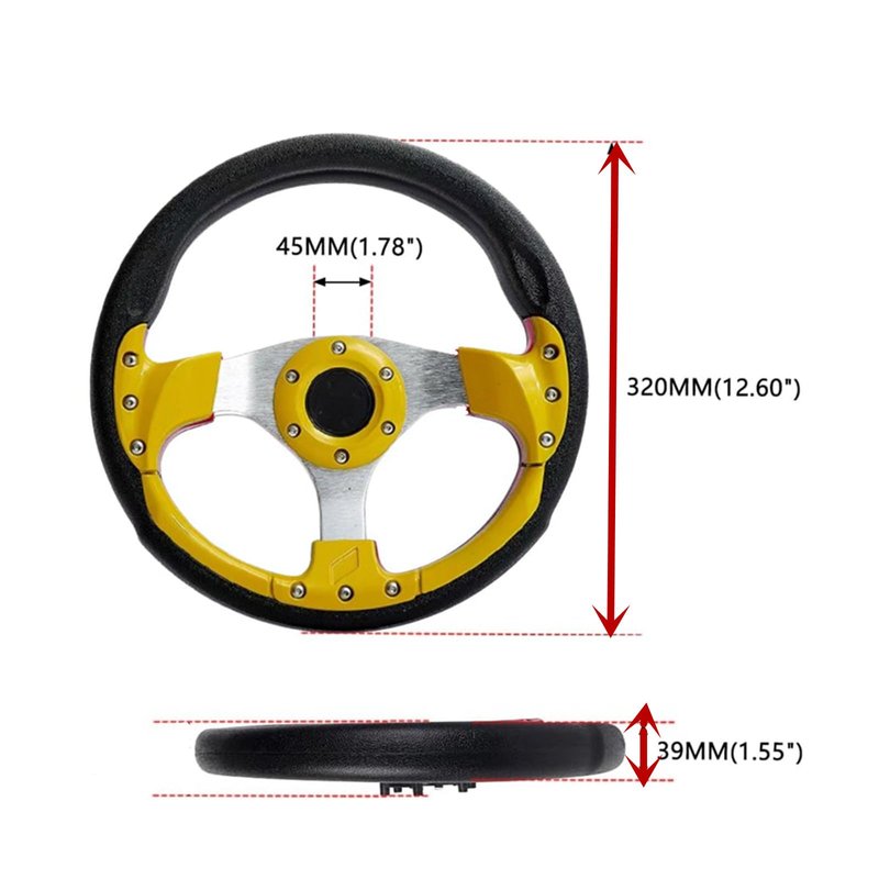 Golf Cart Steering Wheel,Universal Modified Golf Cart Skid Steering Wheel,for Club Car EZGO RXV and TXT, Yamaha, Precedent Tempo (Red)