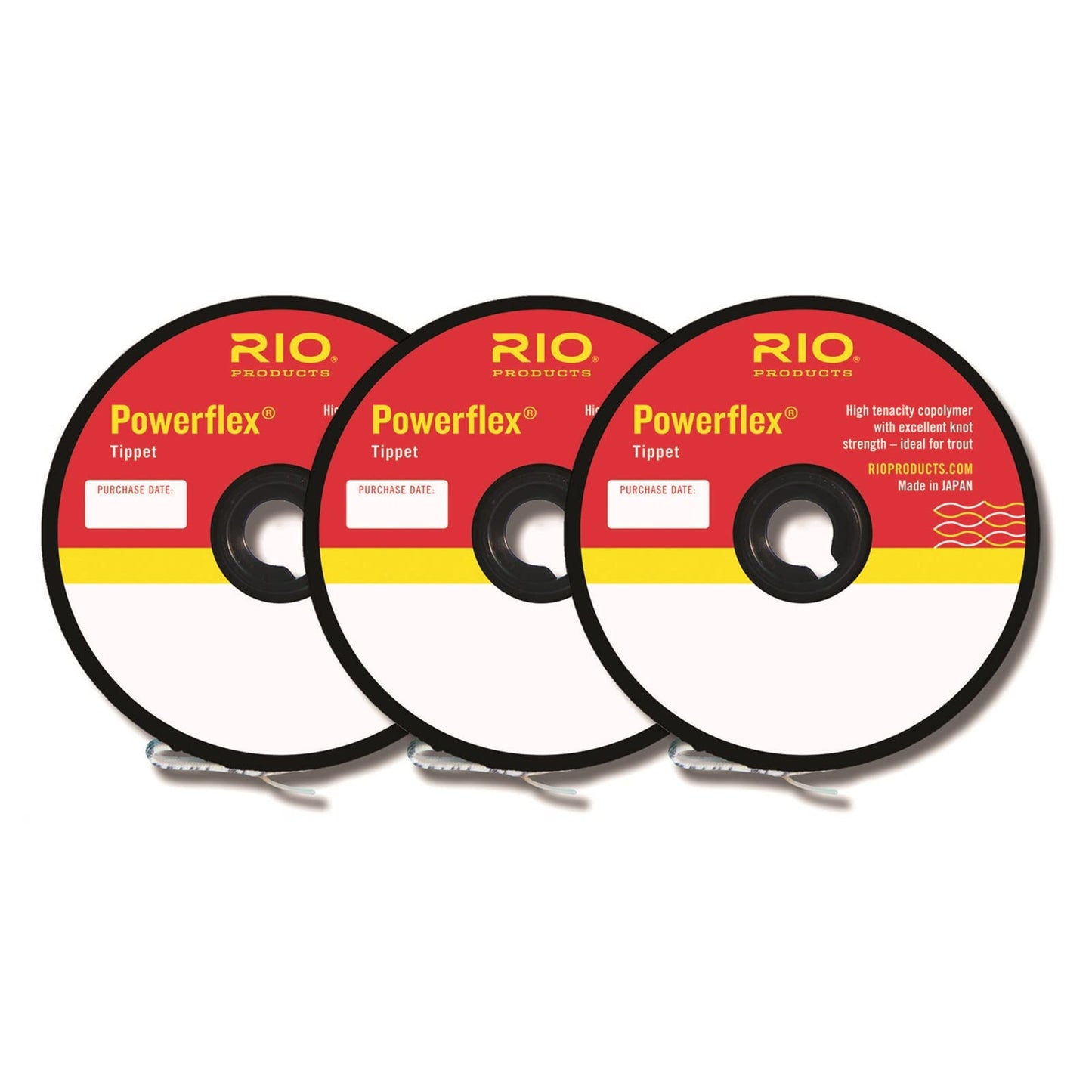 RIO PRODUCTS Powerflex Tippet, Freshwater Fly Fishing Trout Tippet, Superb Knot Strength, Stretch, and Suppleness, 30yd Spools, 3 Pack, 3X - 5X