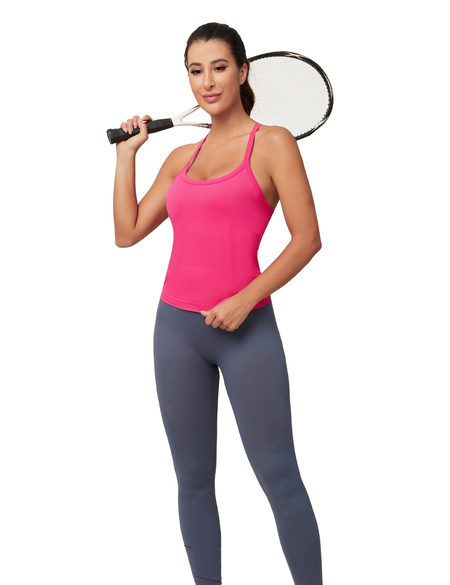 MathCat Workout Tank Tops for Women with Built in Bra, Sleeveless Gym Tops Seamless Racerback Athletic Yoga Shirts