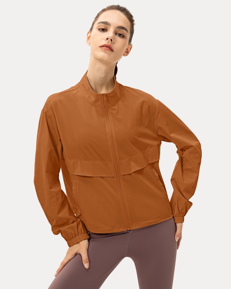 Locachy Women's Lightweight Zip Up Athletic Jacket Stand Collar Windproof Sun Protection Workout Outdoor Jacket Brown S