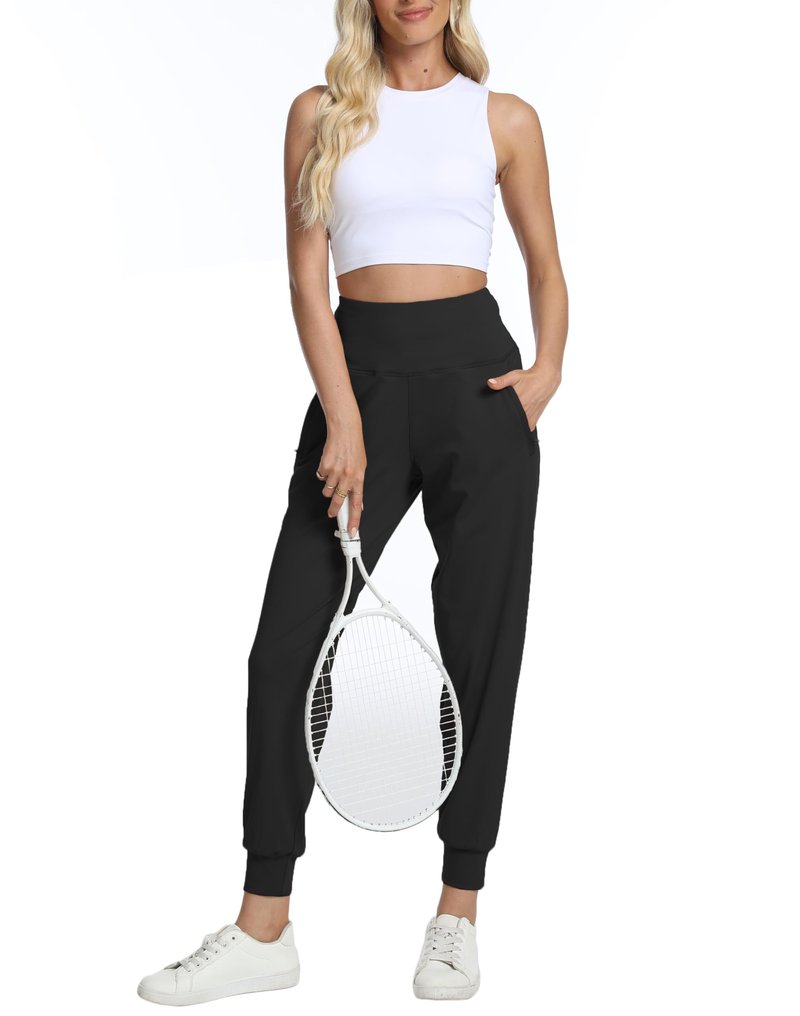 Rrosseyz Joggers for Women with Zipper Pockets Lightweight High Waisted Athletic Pants for Travel Lounge Workout(Black,M)