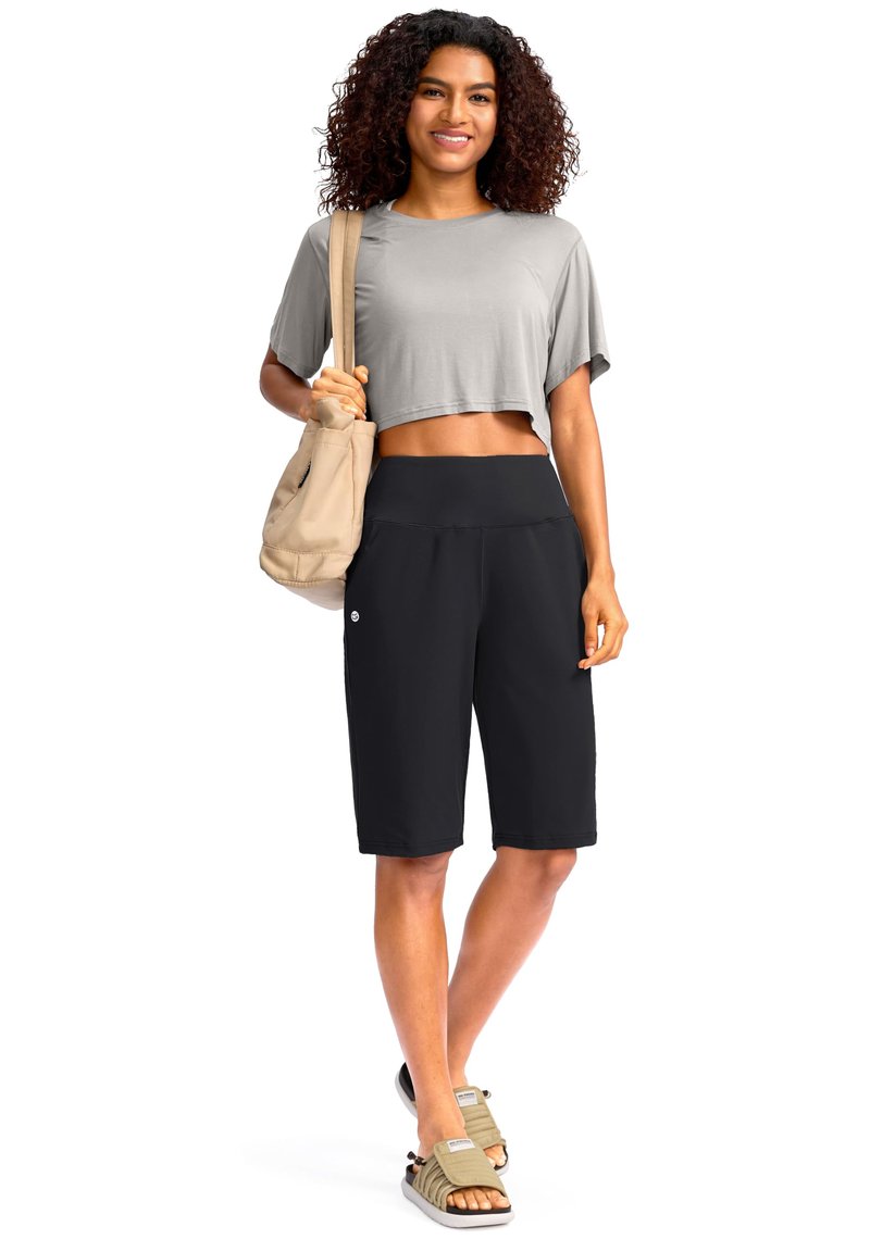 G Gradual Women's 12" Bermuda Long Shorts with Pockets High Waisted Stretch Knee Length Shorts for Women Summer Walking(Black,XXL)