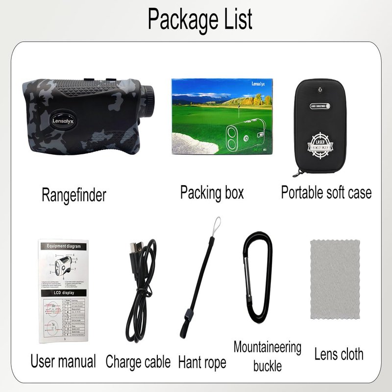 Lensalyx Golf Rangefinder with Slope Switch, 1200 Yards Range Finder Golfing with Flag Lock, 7X Magnification,Flag Pole Locking with Pulse Vibration, Rechargeable,Golf Accessories for Men