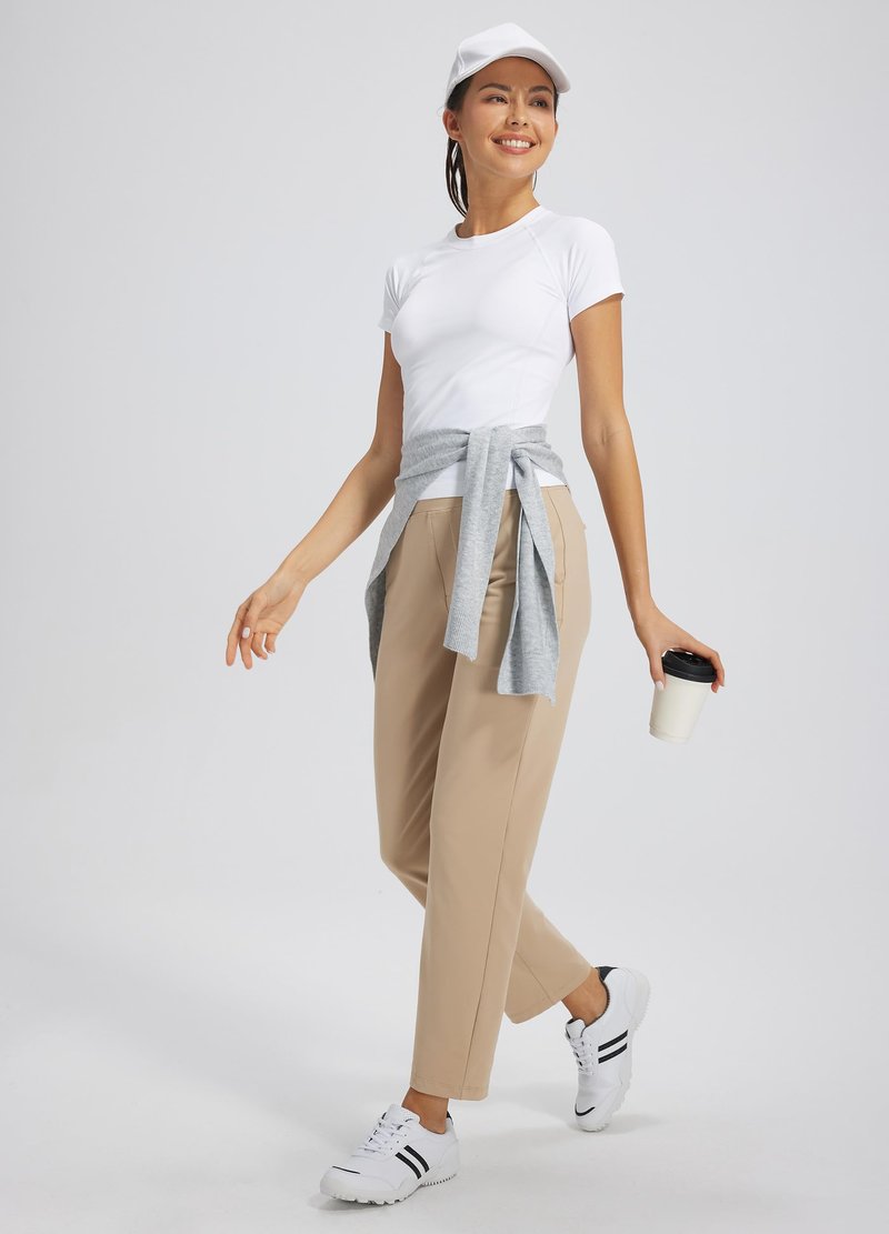 Libin Women Athletic Sweatpants 29'' Travel Pants for Women High Waisted Ankle Pants with 4 Pockets for Golf Casual Khaki M