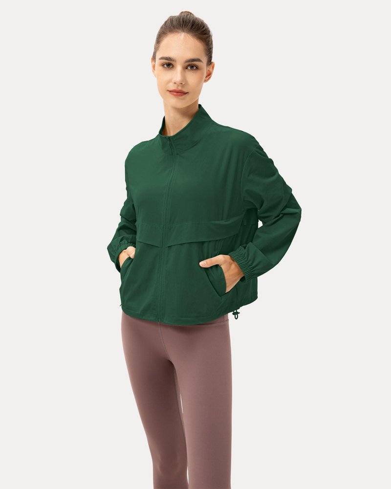 Locachy Women's Lightweight Zip Up Athletic Jacket Stand Collar Windproof Sun Protection Workout Outdoor Jacket Mysterious Green XS