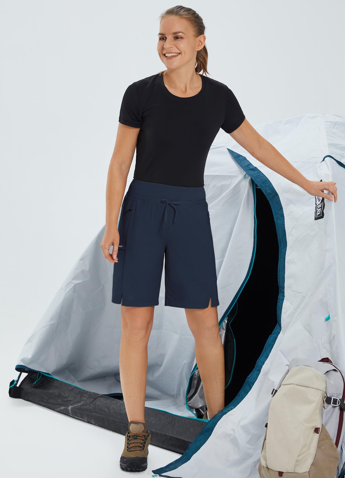 baleaf Women Hiking Long Shorts Bermuda Quick Dry Pockets Navy Blue S
