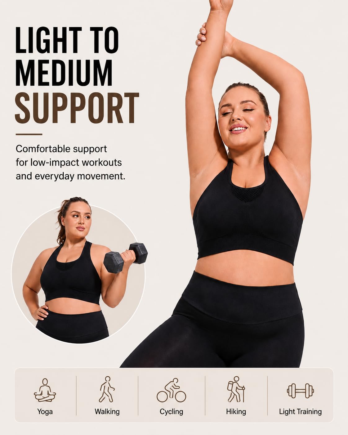 FANCMISTERY Plus Size Sports Bra for Women Racerback Wireless Padded Bra with Ventilated Mesh and Anti-Slip Design for Yoga,Cycling,Jogging and Workout (US, Alpha, 3X-Large, Plus, Regular, Black)