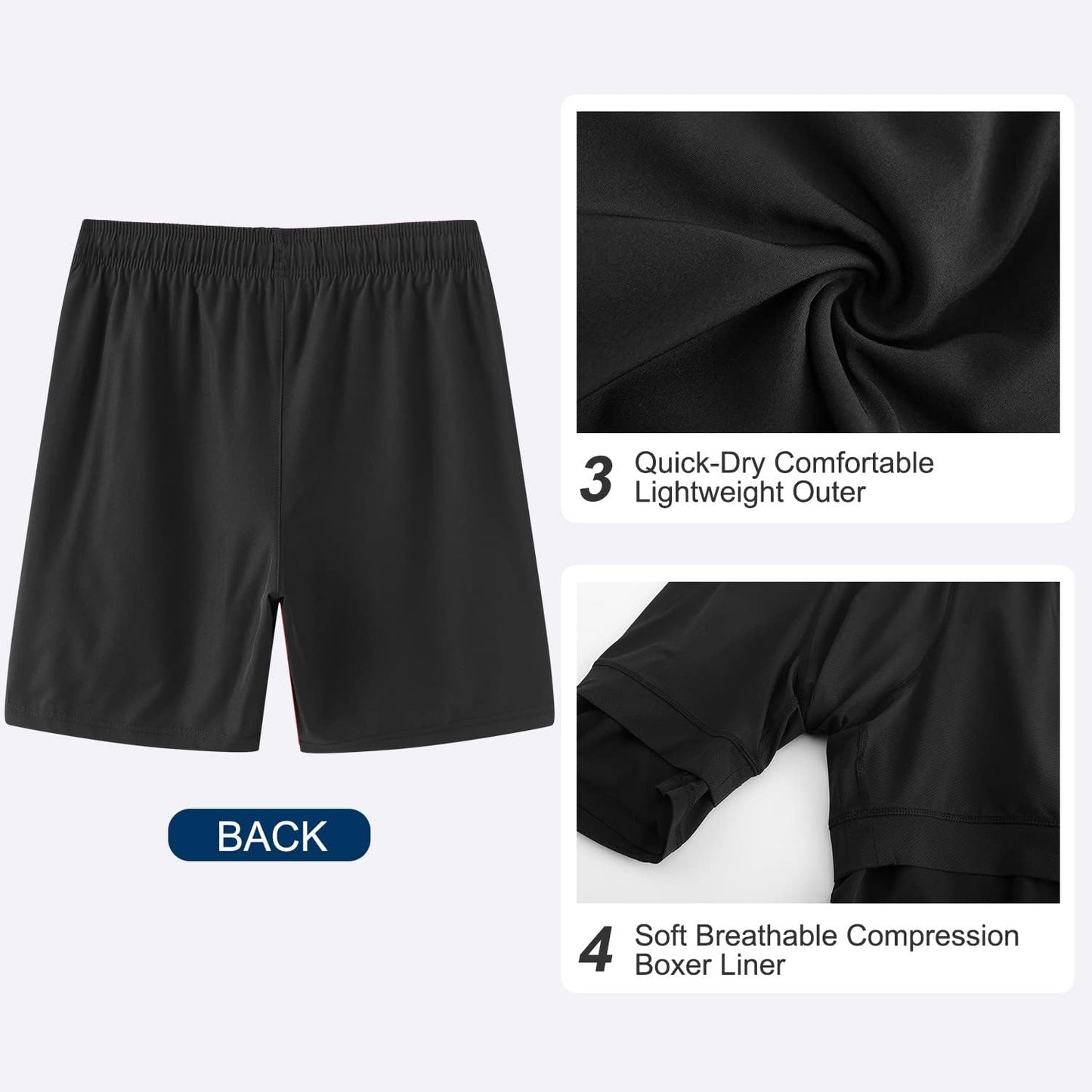 HODOSPORTS Mens Swimsuit Trunks 7" Quick-Dry Swim Shorts with Compression Liner and Zipper Pockets (Large,Black)