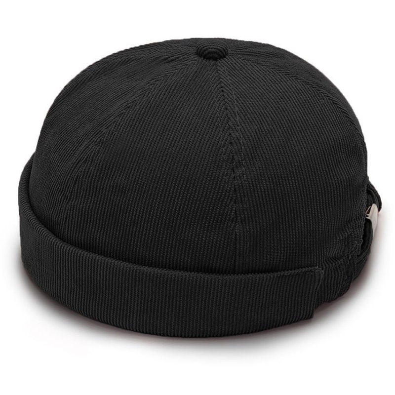 Corduroy Brimless Hat for Men Women Sailor Docker Cap Cuff Harbour Beanie Hat Black