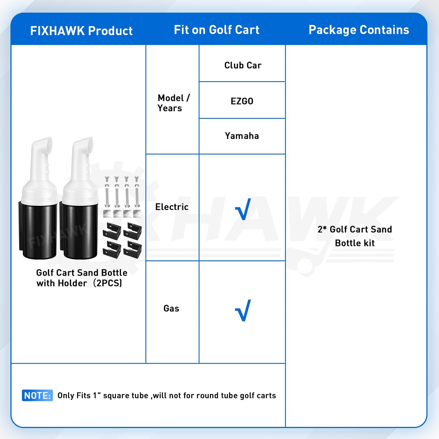 FIXHAWK Golf Cart Sand Bottle with Holder, Universal Sand Bottle for Club Car EZGO Yamaha Golf Cart (1" Tube Bracket), Large Capacity No Drilling (2PCS)