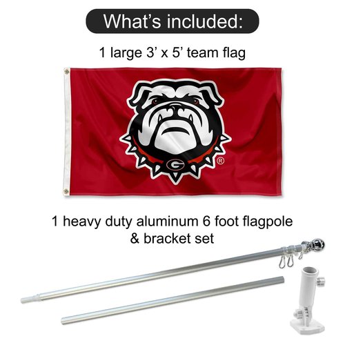 College Flags & Banners Co. Georgia Bulldogs Red Dawgs Flag and Pole Bracket Mount Bundle