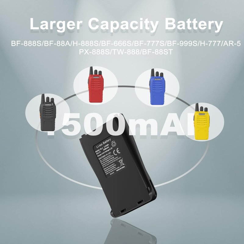 BAOFENG BF-888S Battery 1500mAh for BF-88A Two Way Radio Li-ion Battery Type-C Charger DC 3.7V 1500mAh Replacement H-777S BF-999S