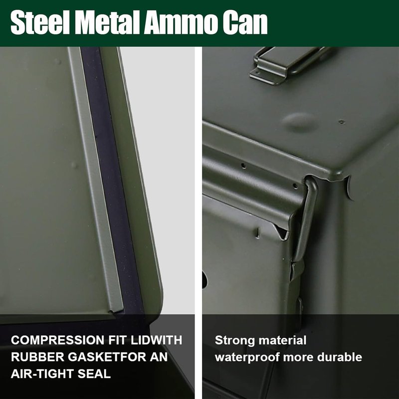 Steel Ammo Can Case Set - 30 Cal & 50 Cal Military Storage Box for Shotgun, Rifle & Nerf Gun Ammo | Durable Flip Top Design
