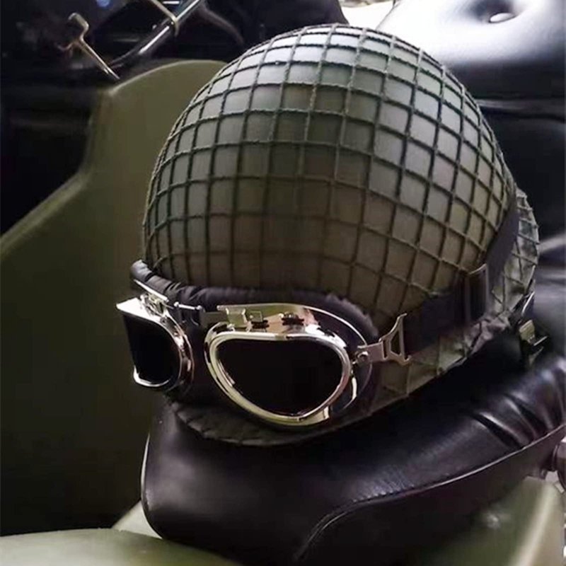 SYLPHID Outdoor Green WW2 US M1 Helmet Steel Field with Net Cover cat Eye Belt and Goggles