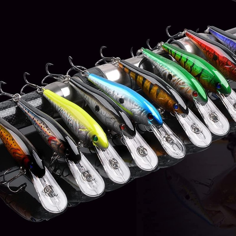 Fishing Lures Kit - Crankbait Minnow Hard Bait Set for Bass & Trout | Deep Diving Jerkbait & Swimbait