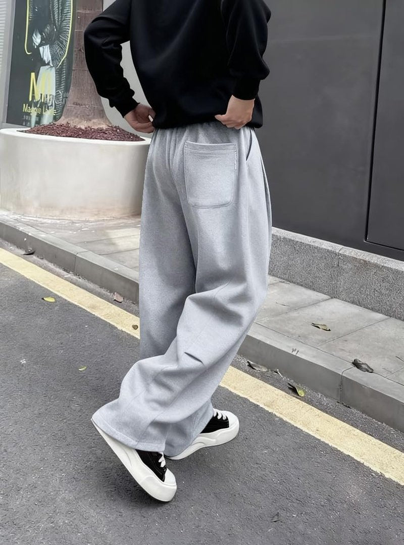 Drantren Men's Baggy Sweatpants Fashion Wide Leg Casual Sweat Pants Cotton Drawstring Stretch Joggers with Pockets Grey