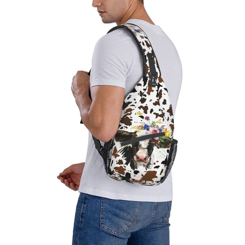 Luirioe Cow Print Sling Bag Crossbody Backpack Hiking Travel Daypack Chest Bag Lightweight Shoulder Bag For Women Men