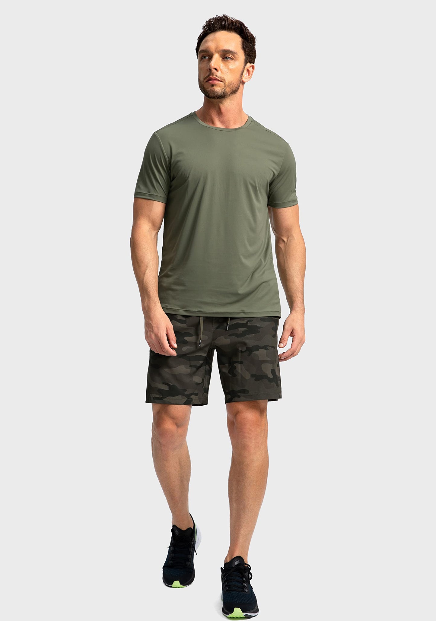 Soothfeel Men's Running Shorts with Zipper Pockets 7 Inch Lightweight Quick Dry Gym Athletic Workout Shorts for Men (Green Camo, XXL)