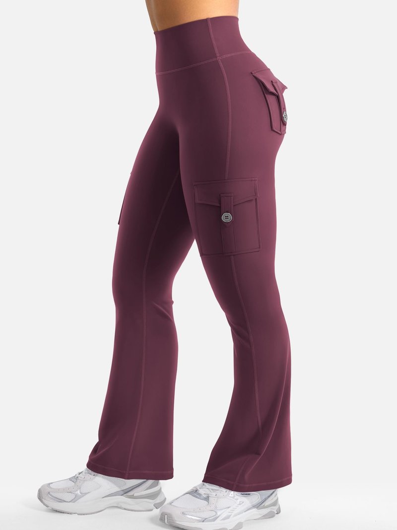 YEOREO CoreFlex Women Workout Flare Leggings with Pockets Scrunch Cargo Gym Yoga Leggings Black Cherry S