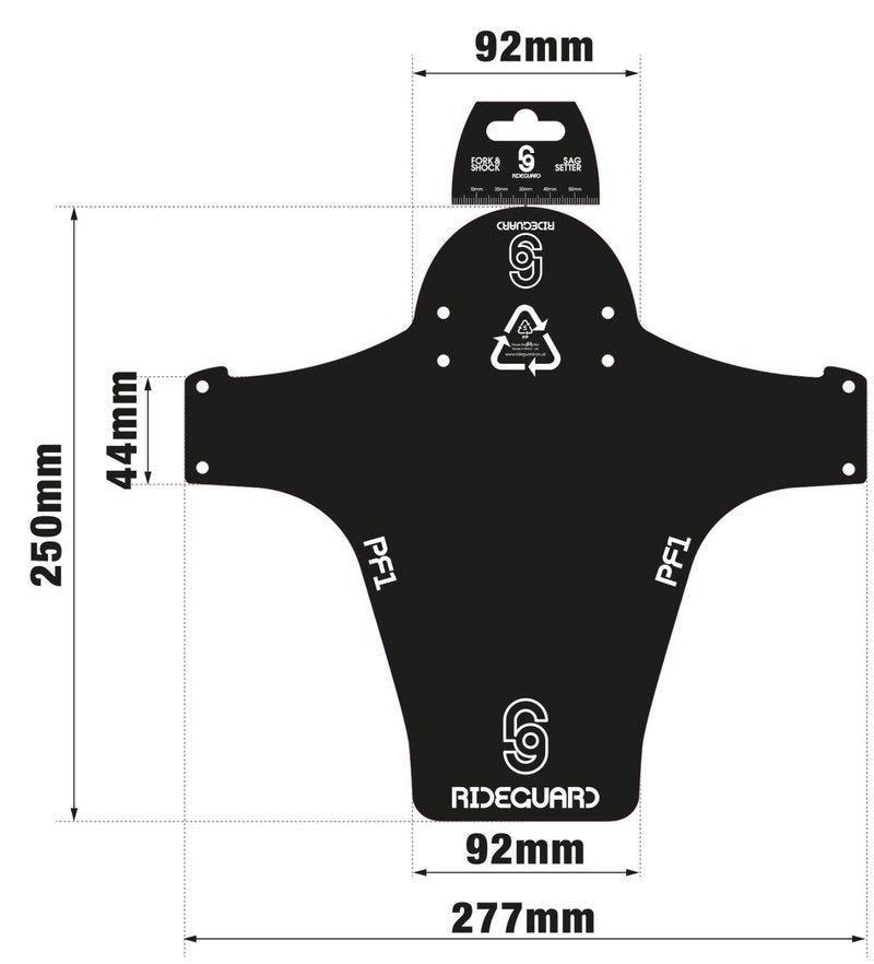 RideGuard PF1 Kraken Signature. Front MTB Mudguard Mountain Bike Fender. Fits 24”, 26”, 27.5”, 29”, Plus Size and Fat Bikes. UK Made 100% Recycled Plastic Waste 100% Recyclable.