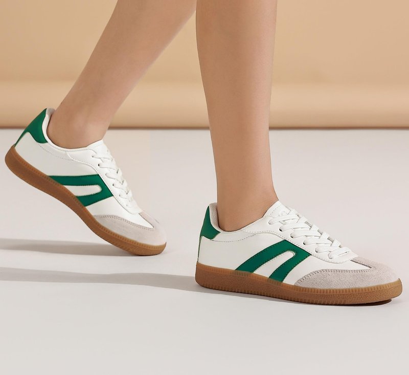 Women's Retro Gum Sole Fashion Sneakers-Lace Detail Casual Retro Walking Shoes-Gum Sole Casual Tennis-Anti Slip Trainers(Green/White,8.5)