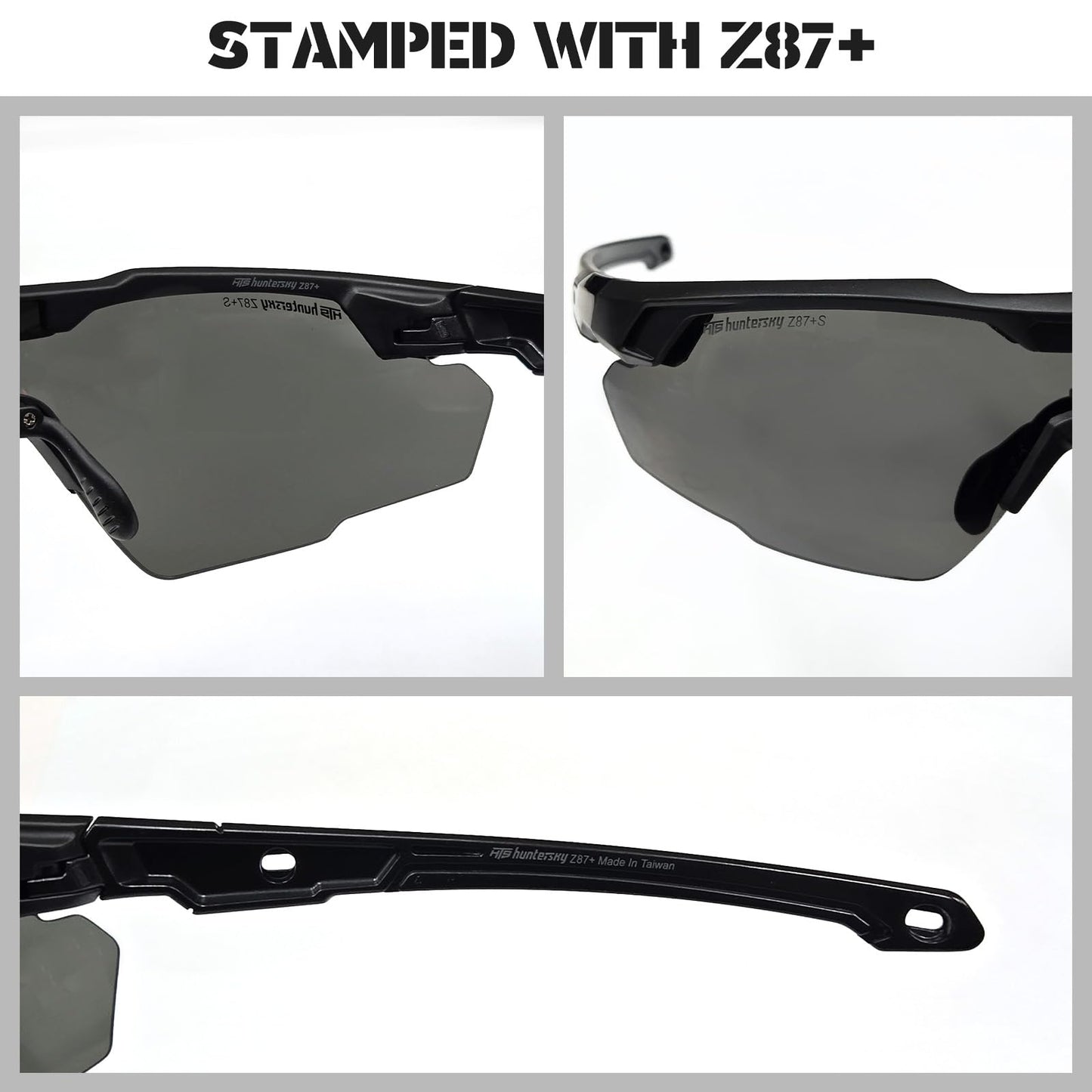 HTS HUNTERSKY S59 Smoke Grey Ballistic Tactical Shooting Glasses ANSI Z87+ Polarized Anti-Fog UV400 Eyewear for Airsoft Range Security and Outdoor Sports, for Men and Women