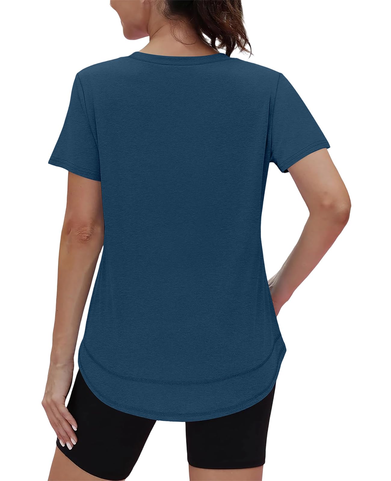 Oversized Tshirts for Women Dry Fit Plus Size Spring Clothes Summer Athletic Tops Workout Shirts V Neck Navy Blue 3XL