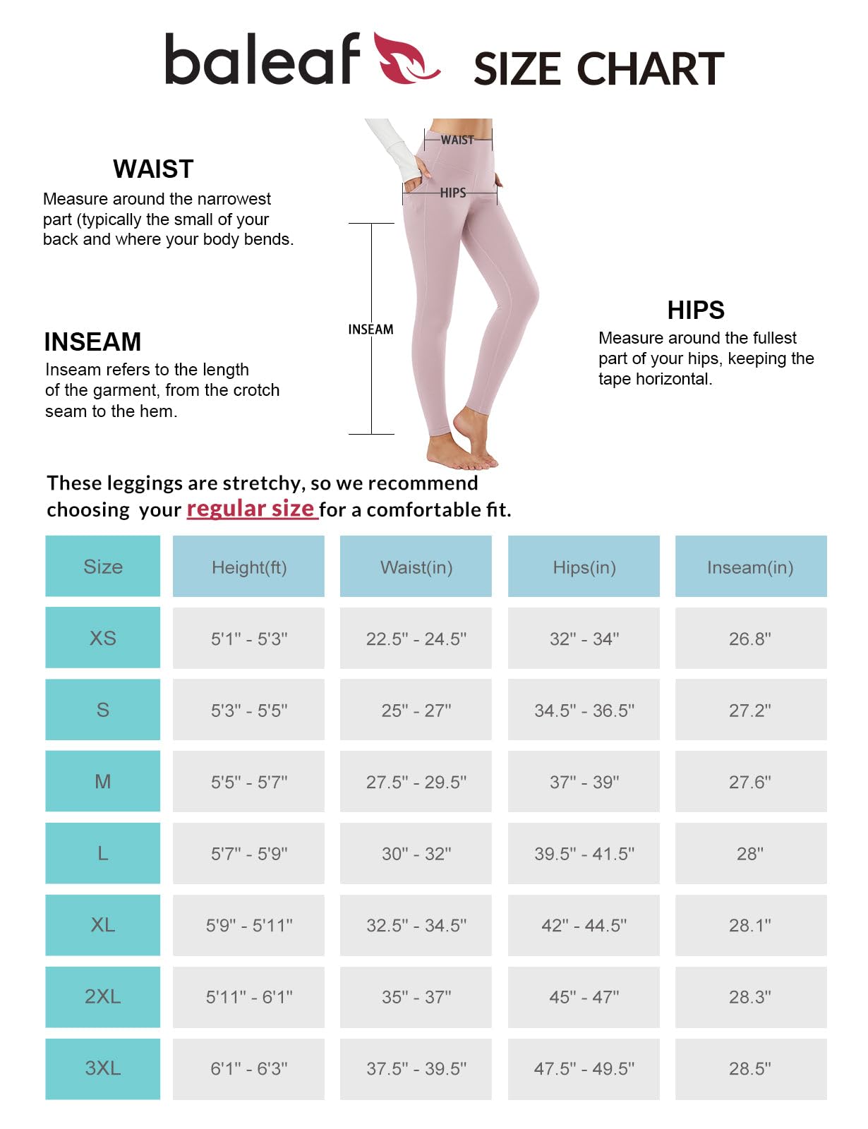baleaf Women's Fleece Lined Leggings, High Waisted Light Purple L
