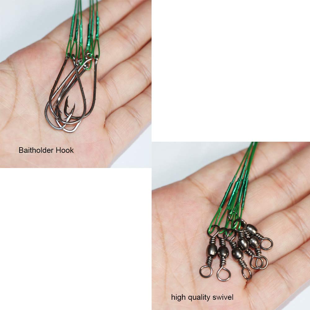 20pcs Wire Leader Hook Rigs Baitholder Fishing Hook Nylon Coated Fishing Wire Leader with Swivel (6.5inch Green, 3/0-20pcs)