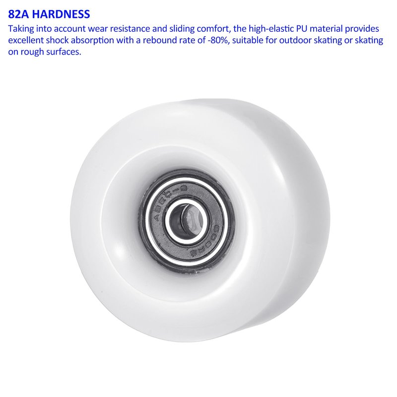 M METERXITY 8 Pack Roller Skate Wheels - Quad Skates Wheels with Bearing Installed & 2 Toe Stoppers Apply to Outdoor Double Row Skating (58x32mm, 82A, White)