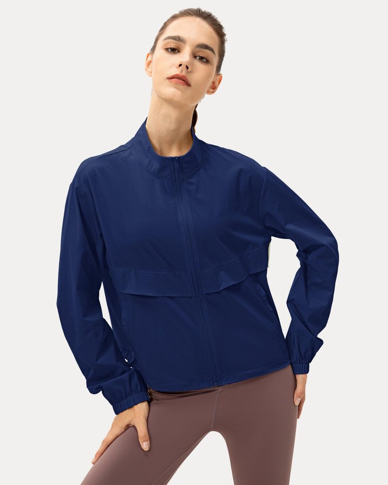 Locachy Women's Lightweight Zip Up Athletic Jacket Stand Collar Windproof Sun Protection Workout Outdoor Jacket Navy XL