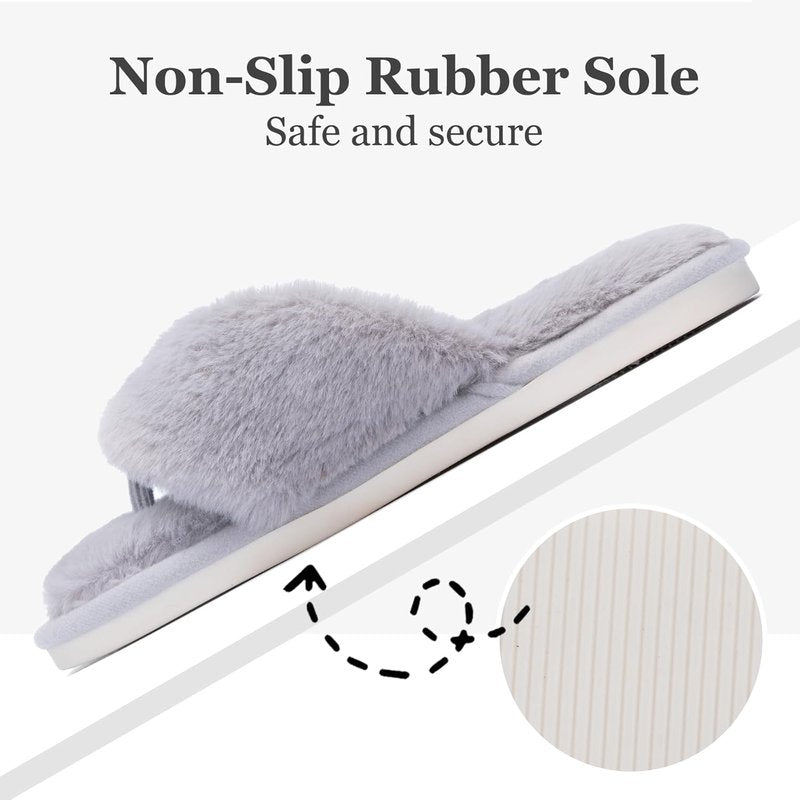 Fluffy House Slippers for Women - Open Toe Memory Foam Flip Flops | Soft Indoor Outdoor Slides