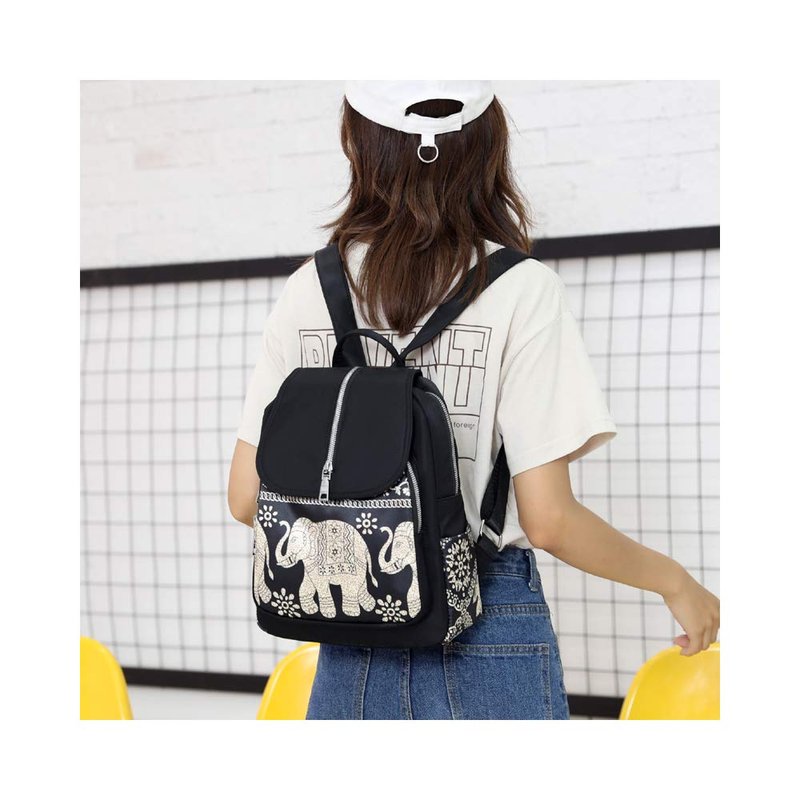 JOZZYAPA Elephant Lightweight Waterproof Rucksack Nylon Anti Theft Canvas Black Backpack Lovely Unique Elephant Gifts for Women and Girls, 263310cm